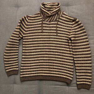 Men's MCL Brown Striped Collared Sweater - Size EU XL